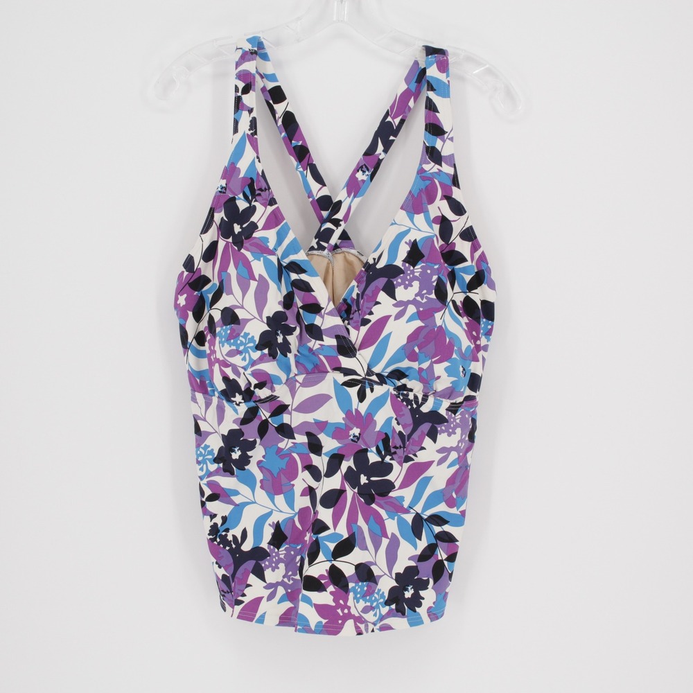 Lands' End Women's Multicolor Floral V-Neck Crisscross Tankini Top Size 22W